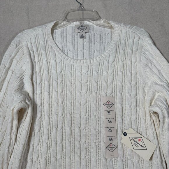 St John's Bay XL Off White Chunky Cable Knit Long Sleeve Crewneck Sweater XL NWT - Picture 3 of 13